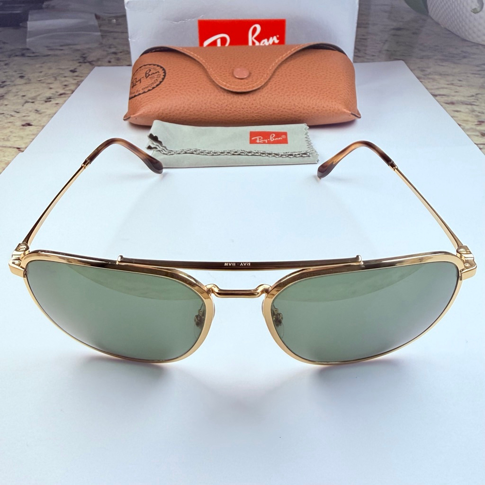 Authentic Ray-Ban RB3708 Gold Metal Rectangle Caravan Aviator Arista Sunglasses - Picture 4 of 13
